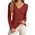 thumbnail image 1 of Gyexs Womens Long Sleeve V Neck Sweaters Ribbed Knit Slim Fit Lightweight Sweater Solid Basic Casual Pullover Tops A01 Brick Red & Size S, 1 of 5