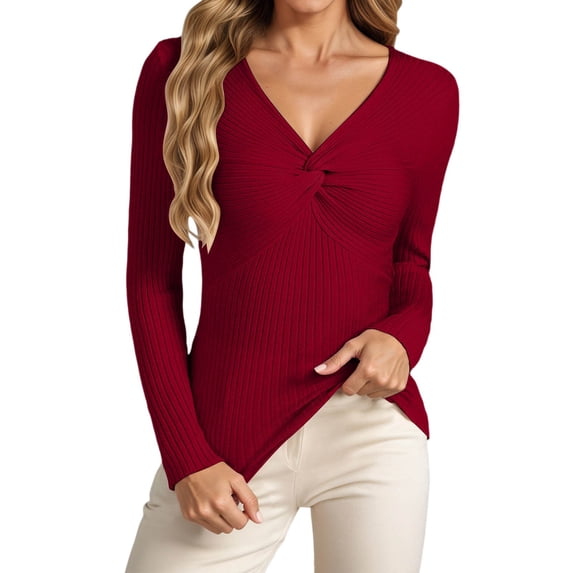 Gyexs Womens Long Sleeve V Neck Sweaters Ribbed Knit Slim Fit Lightweight Sweater Solid Basic Casual Pullover Tops A01 & Size M