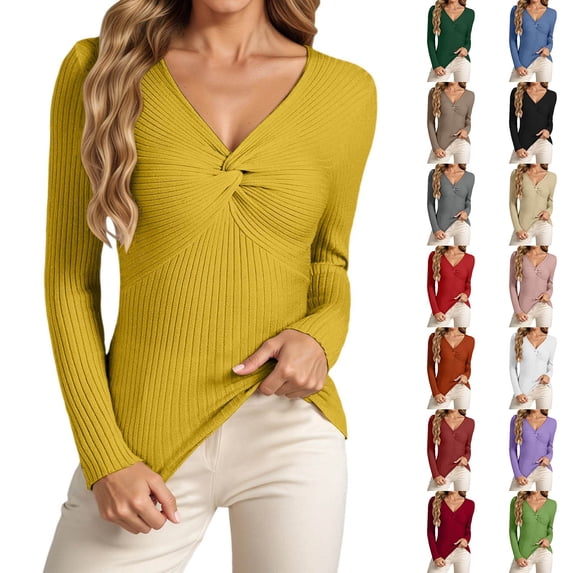 Gyexs Womens Long Sleeve V Neck Sweaters Ribbed Knit Slim Fit Lightweight Sweater Solid Basic Casual Pullover Tops, Z01 Red, Size L