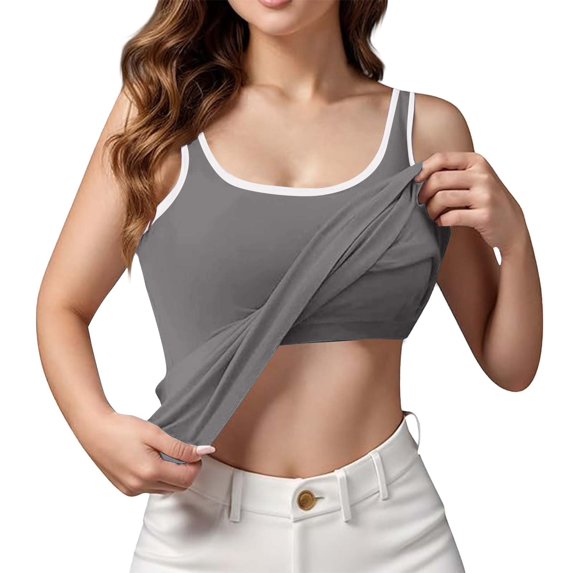 Gyexs Womens Shelf Bra Camisole with Built in Bras 2025 Summer Basic Layer Padded Shirts Casual Workout Yoga Undershirt (Grey, XXXXL)