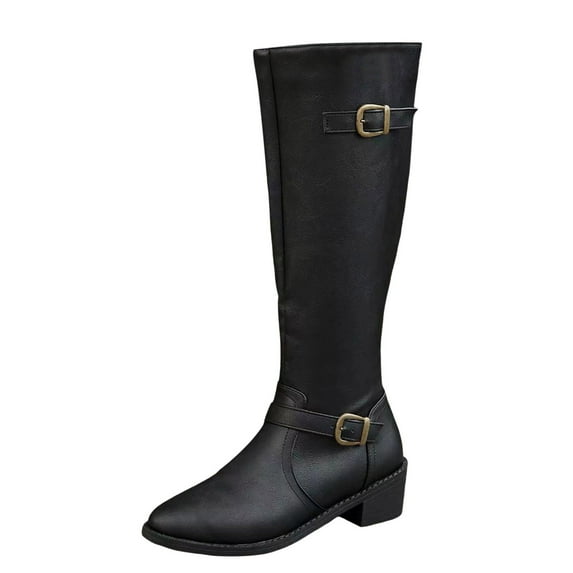Gyexs Womens Slouchy Knee High Boots Comfortable Wide Calf Platform Flat Tall Boot Stylish Round Toe Fall Winter Casual Boots Black Size 6.5