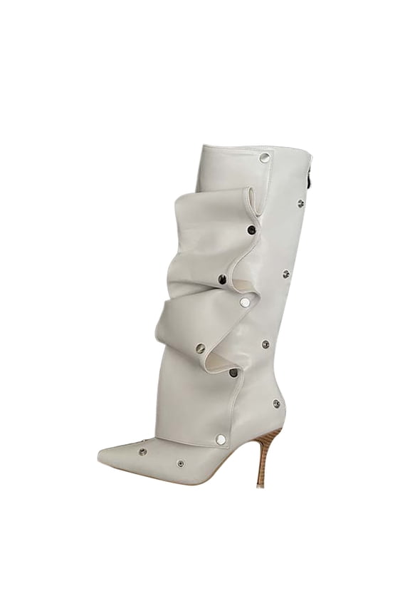 Womens Slouchy Knee High Boots Comfortable Wide Calf Platform Flat Tall Boot Stylish Round Toe Fall Winter Casual Boots Z01 White Size 8.5