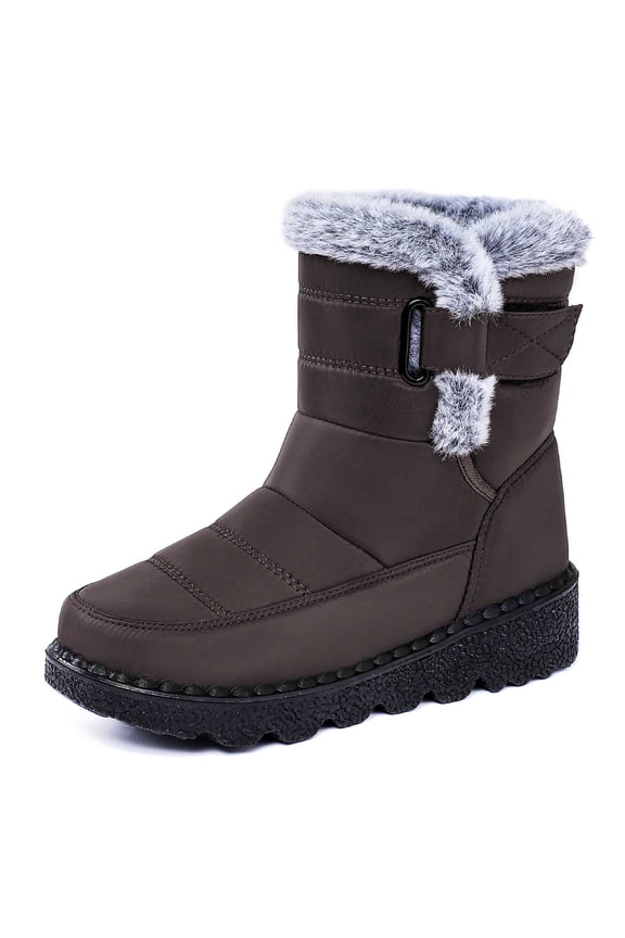 Womens Snow Boots Mid Calf, Winter Shoes for Men Lightweight, Fuzzy, Hook & Loop, Cold Weather & Shearling, Composite Toe, Winter Clothes, Coffee, Size 9