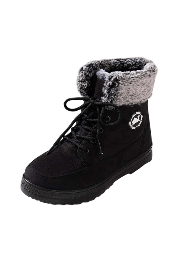 Womens Snow Boots Mid Calf, Winter Shoes for Women Size 12, Cushioned, Slip-On, Riding, Open Toe, Outerwear, Black, Size 8.5