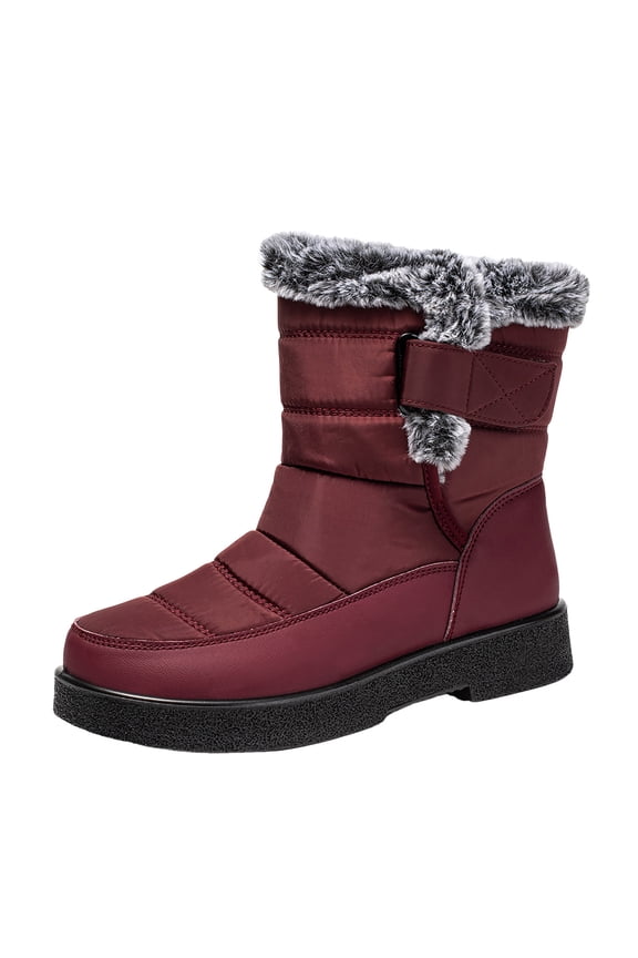 Womens Snow Boots Size 8, Winter Shoes Women Slip On, Insulated, Button, Riding, Round Toe, Outerwear, Red, Size 10