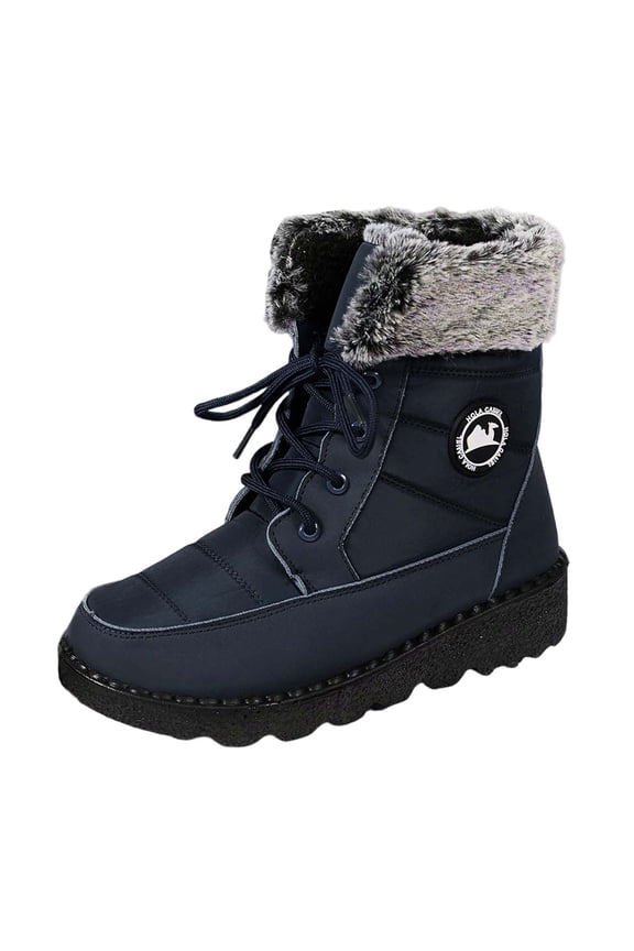 Womens Snow Boots Size 8, Winter Shoes for Women 2025 Platform, Wide Calf, Bungee, Chukka, Moc Toe, Outdoor Wear, Blue, Size 7