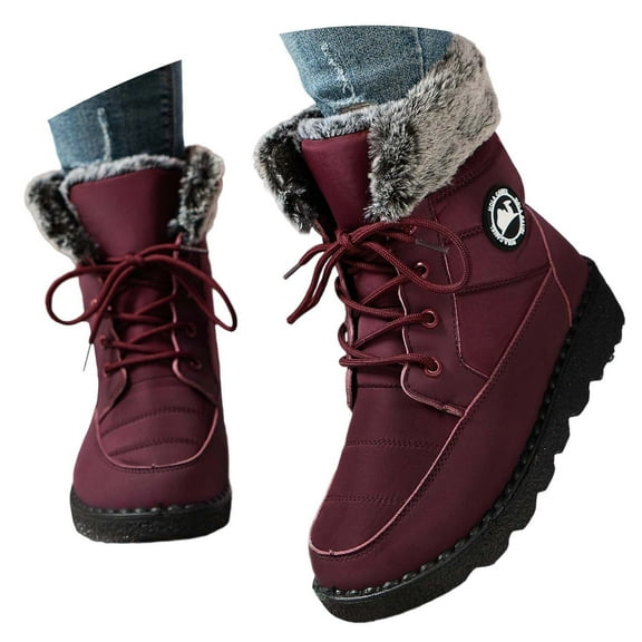 Gyexs Womens Snow Boots Size 8, Womens Winter Shoes Wide Width, Removable Footbed, Bungee, Western, Composite Toe, Winter Clothes, Red, Size 7