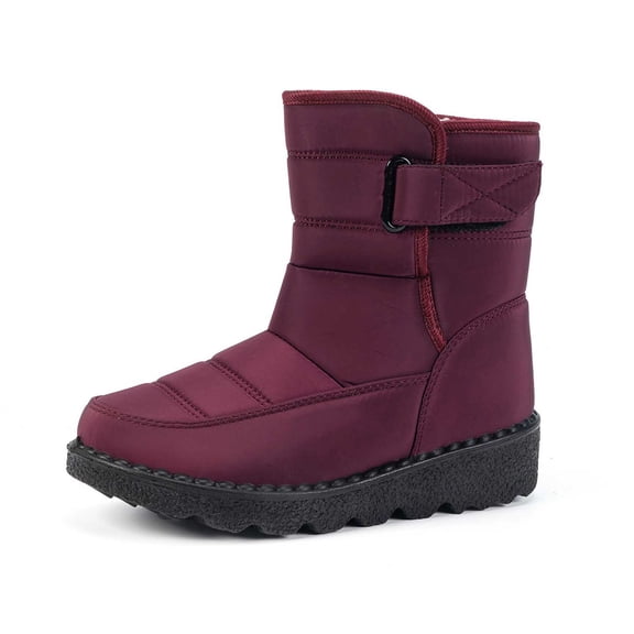 Gyexs Womens Snow Boots Size 9, Winter Shoes Women Boots, Fold Over, Pull-On, Western, Moc Toe, Outdoor Wear, Red, Size 9