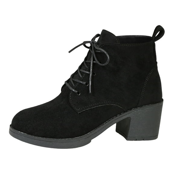 Gyexs Womens Snow Boots Slip On Womens Winter Shoes Ladies Casual Suede Lace Up Chunky Heel Ankle Boots Short Boots Z02 Black Size 8.5