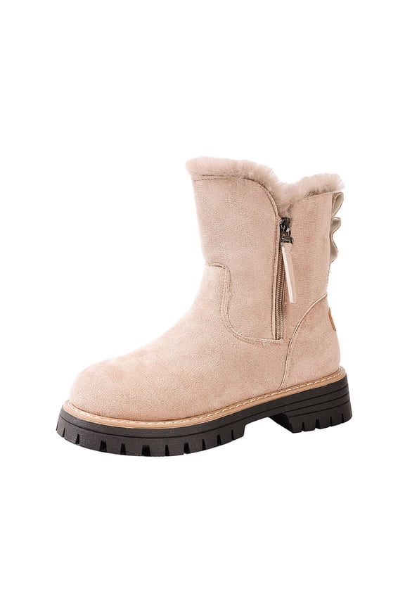 Womens Snow Boots Waterproof Insulated, Winter Shoes Women Slip On, Flexible, Lace-Up, Chukka, Closed Toe, Men's Fashion, Beige, Size 6