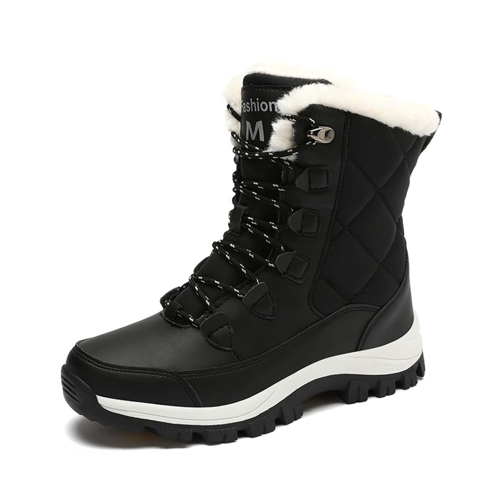 Gyexs Womens Snow Boots Waterproof Insulated, Womens Winter Shoes Wide, Adjustable, Bungee, Hiking, Bump Toe, Outerwear, Black, Size 7