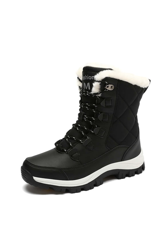 Womens Snow Boots Waterproof Insulated, Womens Winter Shoes Wide, Adjustable, Bungee, Hiking, Bump Toe, Outerwear, Black, Size 7