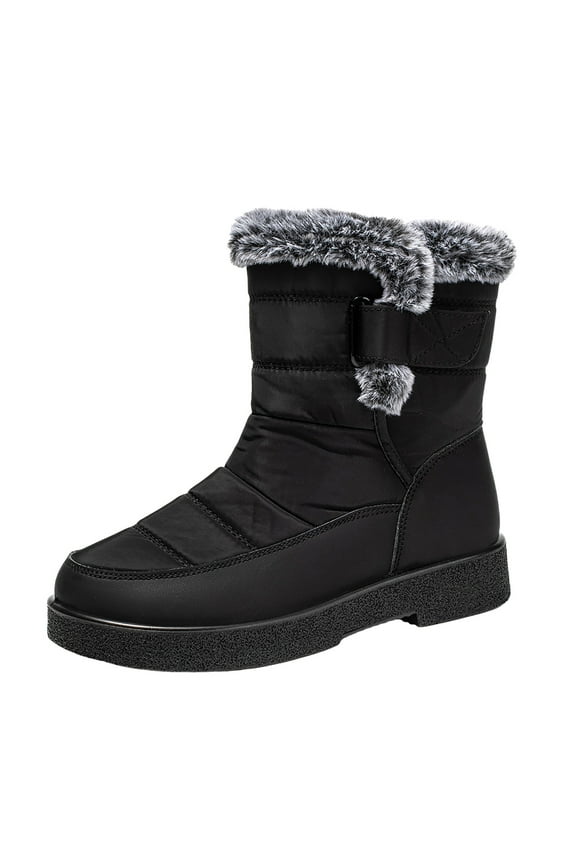 Womens Snow Boots Waterproof Winter Snow Boots Lightweight Warm Lined Mid-Calf Booties Outdoor Booties Comfortable Furry Mid Calf Warm Shoes Black Size 8.5