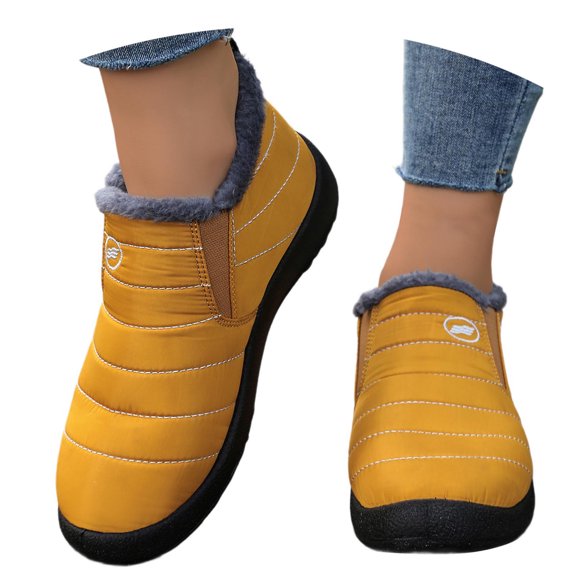 Gyexs Womens Snow Boots Winter Warm Ankle Booties Fleece Lined Slip On Comfortable Casual Lightweight Shoes for Outdoor Activities, Yellow, Size 5.5