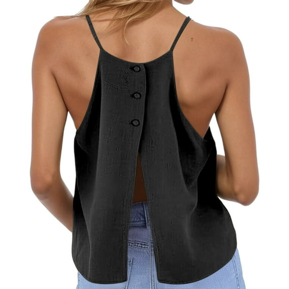 Gyexs Womens Summer Halter Crop Tank Tops Y2k Going Out Sleeveless Tee Shirts Open Back Beach Camisole (Black, XL)