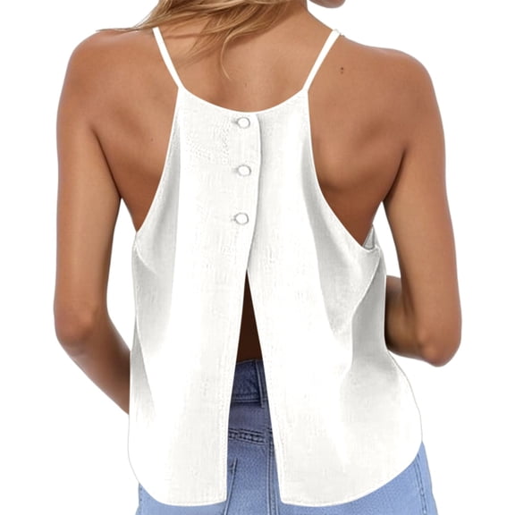 Gyexs Womens Summer Halter Crop Tank Tops Y2k Going Out Sleeveless Tee Shirts Open Back Beach Camisole (White, XL)