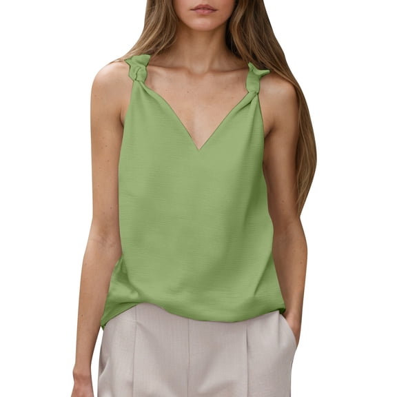 Gyexs Womens Summer Tank Tops Casual V Neck Knotted Sleeveless Cami Blouses Fashion Cute Shirts Beach Vacation 2025 Trendy Clothes Top (Green, XL)
