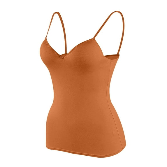 Gyexs Womens Tank Tops with Built in Bras Relaxed Fit Solid Color Adjustable Spaghetti Strap Workout Yoga Shirts Basic Layer Padded Bra Camisole (X02-Orange, L)