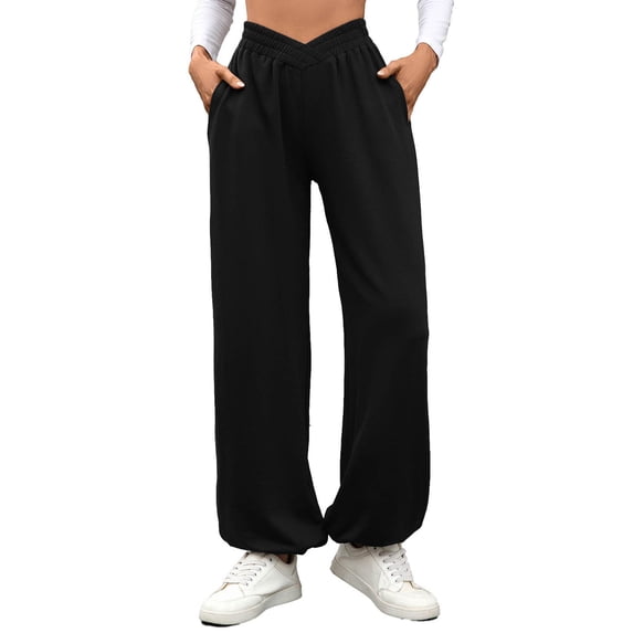 Gyexs Womens Wide Legs Sweatpants Fall Drawstring Elastic Pants Loose Fit Trousers Women's Fashion, Black, Size XL