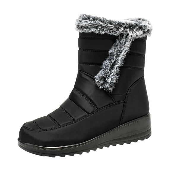 Gyexs Womens Winter Snow Boots: Warm Furry Lined Zipper Ankle Booties Comfortable Outdoor Waterproof on Boots for Women, Black, Size 10