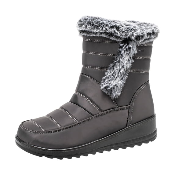 Gyexs Womens Winter Snow Boots: Warm Furry Lined Zipper Ankle Booties Comfortable Outdoor Waterproof on Boots for Women, Grey, Size 10