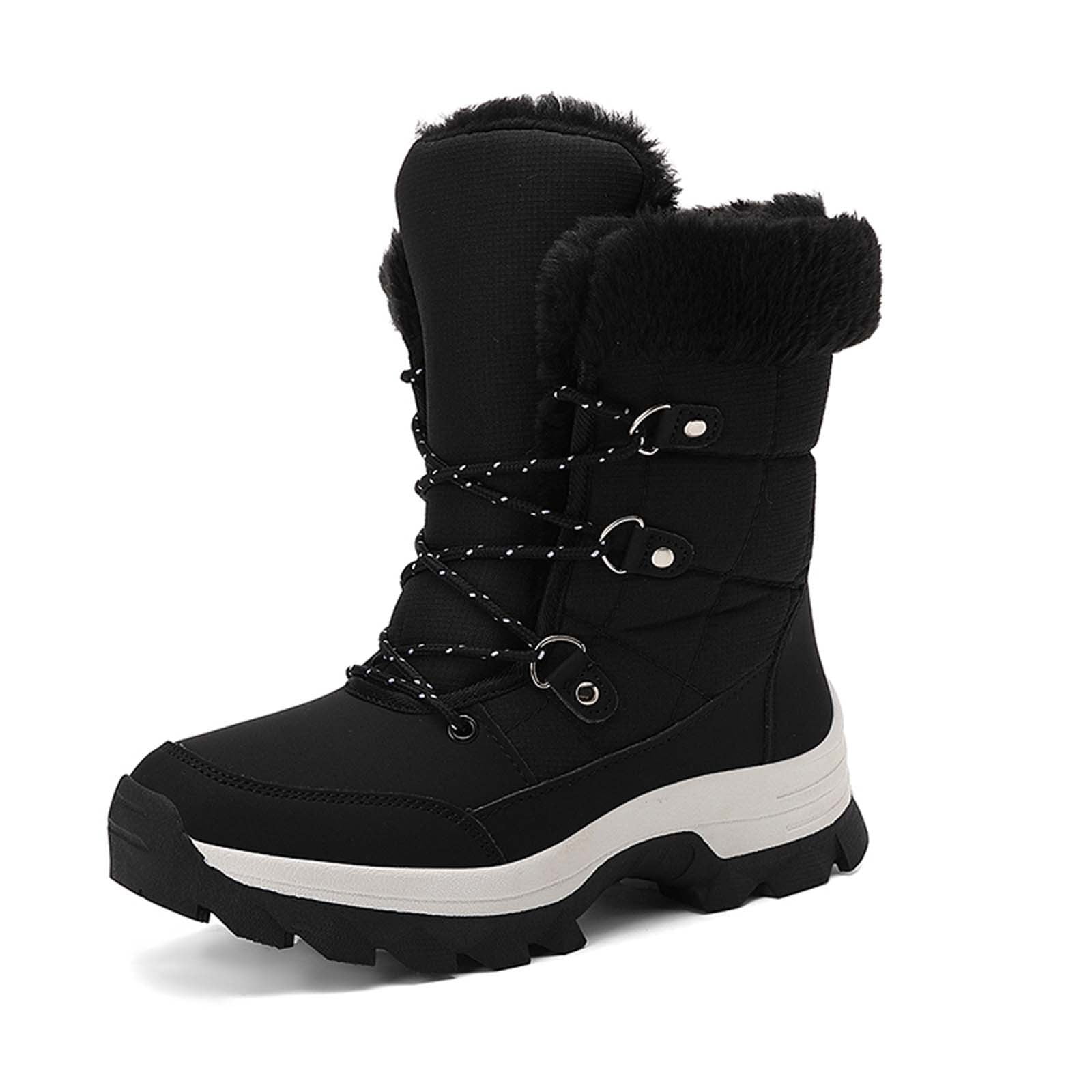 Gyexs Womens Winter Snow Boots Waterproof Shoes Walking Comfortable Hiking Tennis Booties Furry Mid Calf Warm Lightweight Sports Shoes, White, Size 7