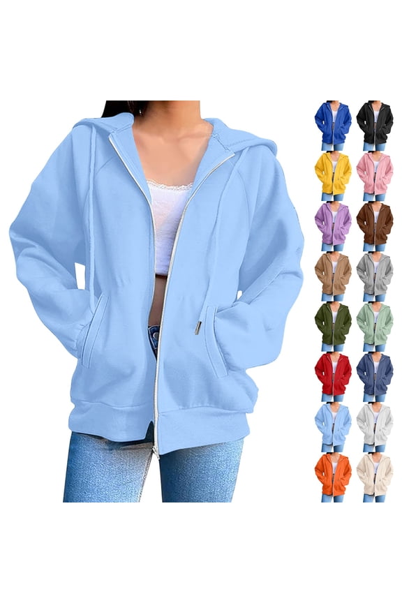 Womens Zip Up Hoodies 2025 Fall Winter Fashion Long Sleeve Hooded Sweatshirts Long Sleeve Comfy Casual Y2k Jackets, Coffee, Size M
