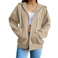 thumbnail image 1 of Gyexs Womens Zip Up Hoodies Casual Zip Up Fleece Sweatshirt Casual Dressy Solid Sweater Coat Fall Outfits with Pockets, Beige, Size S, 1 of 8