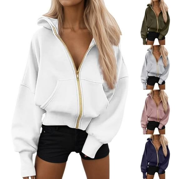 Gyexs Zip Up Hoodies for Women Hooded Sweatshirt Fall Winter Fashion 2025 Long Sleeve Casual Jackets Oversized Tops, Grey, Size M