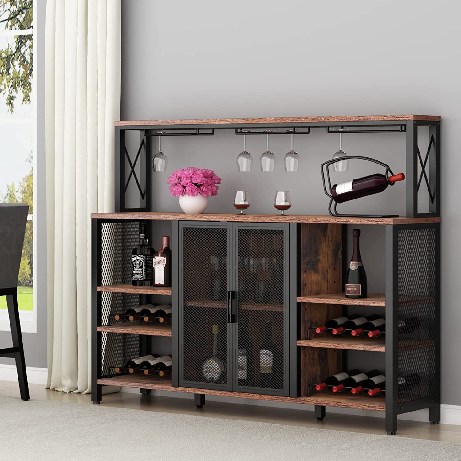 Gyfimoie 55 Inches Industrial Wood Wine Bar Cabinet, Home Gyfimoie 55 Inches Industrial Wood Wine Bar Cabinet, Home