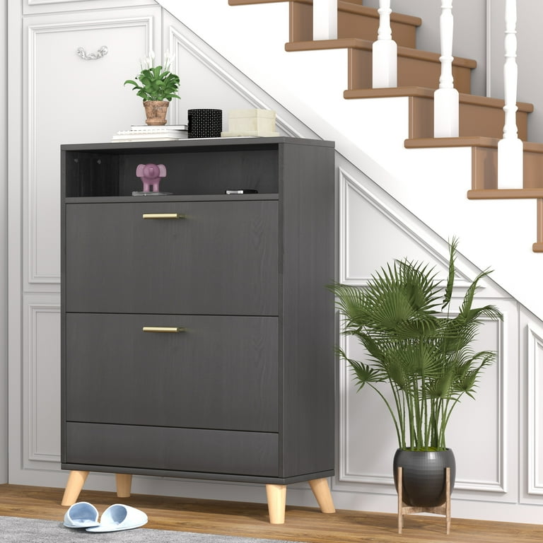 Gyfimoie Shoe Organizer, Wood Cabinet with Flip Drawers, Free