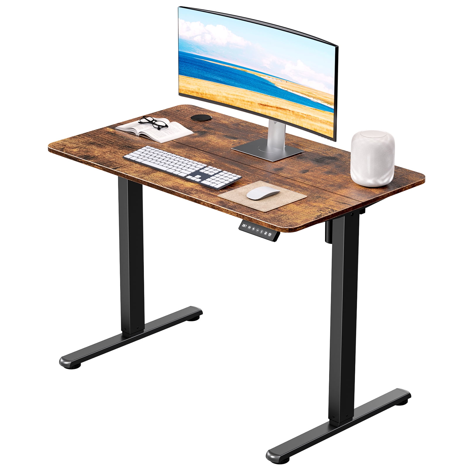 Gylador Electric Standing Desk, 40''x24'' Height Adjustable Desk with Memory Preset, Stand up Desk with Electric Lift, Electric Desk for Home, Computer Desk, Office Desk, 2 Boards, Brown