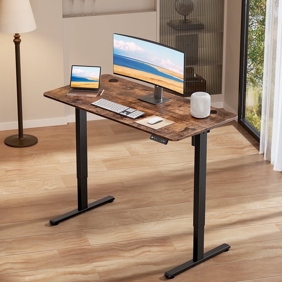 Gylador Electric Standing Desk, 48''x24'' Height Adjustable Desk with Memory Preset, Stand up Desk with Electric Lift, Electric Desk for Home, Computer Desk, Office Desk, 2 Boards, Brown