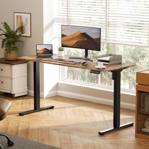 Gylador Electric Standing Desk, 48''x24'' Height Adjustable Desk with Memory Preset, Stand up Desk with Electric Lift, Electric Desk for Home, Computer Desk, Office Desk, 2 Boards, Brown
