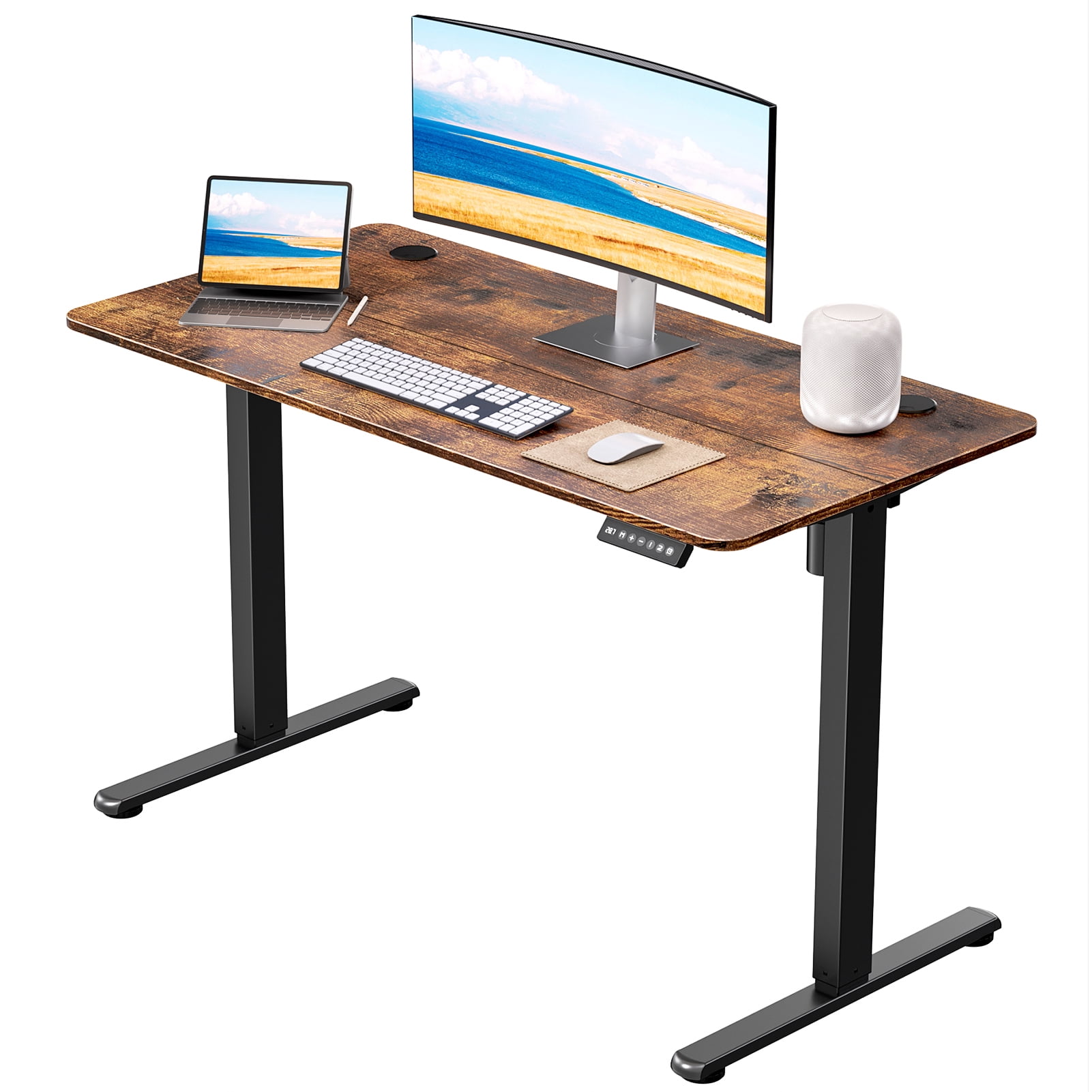 Gylador Electric Standing Desk, 48''x24'' Height Adjustable Desk with Memory Preset, Stand up Desk with Electric Lift, Electric Desk for Home, Computer Desk, Office Desk, 2 Boards, Brown