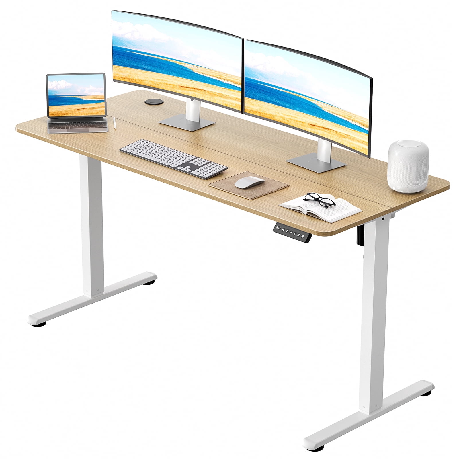 Gylador Electric Standing Desk, 55''x24'' Height Adjustable Desk with Memory Preset, Stand up Desk with Electric Lift, Electric Desk for Home, Computer Desk, Office Desk, 2 Boards, Oak