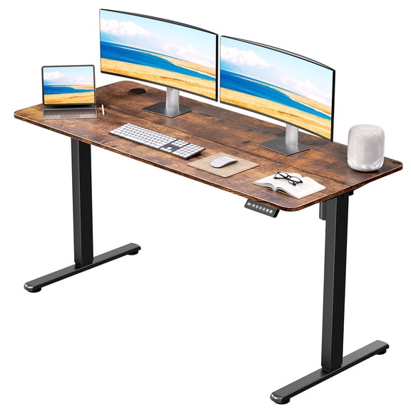 Gylador Electric Standing Desk, 55''x24'' Height Adjustable Desk with Memory Preset, Stand up Desk with Electric Lift, Electric Desk for Home, Computer Desk, Office Desk, 2 Boards, Brown