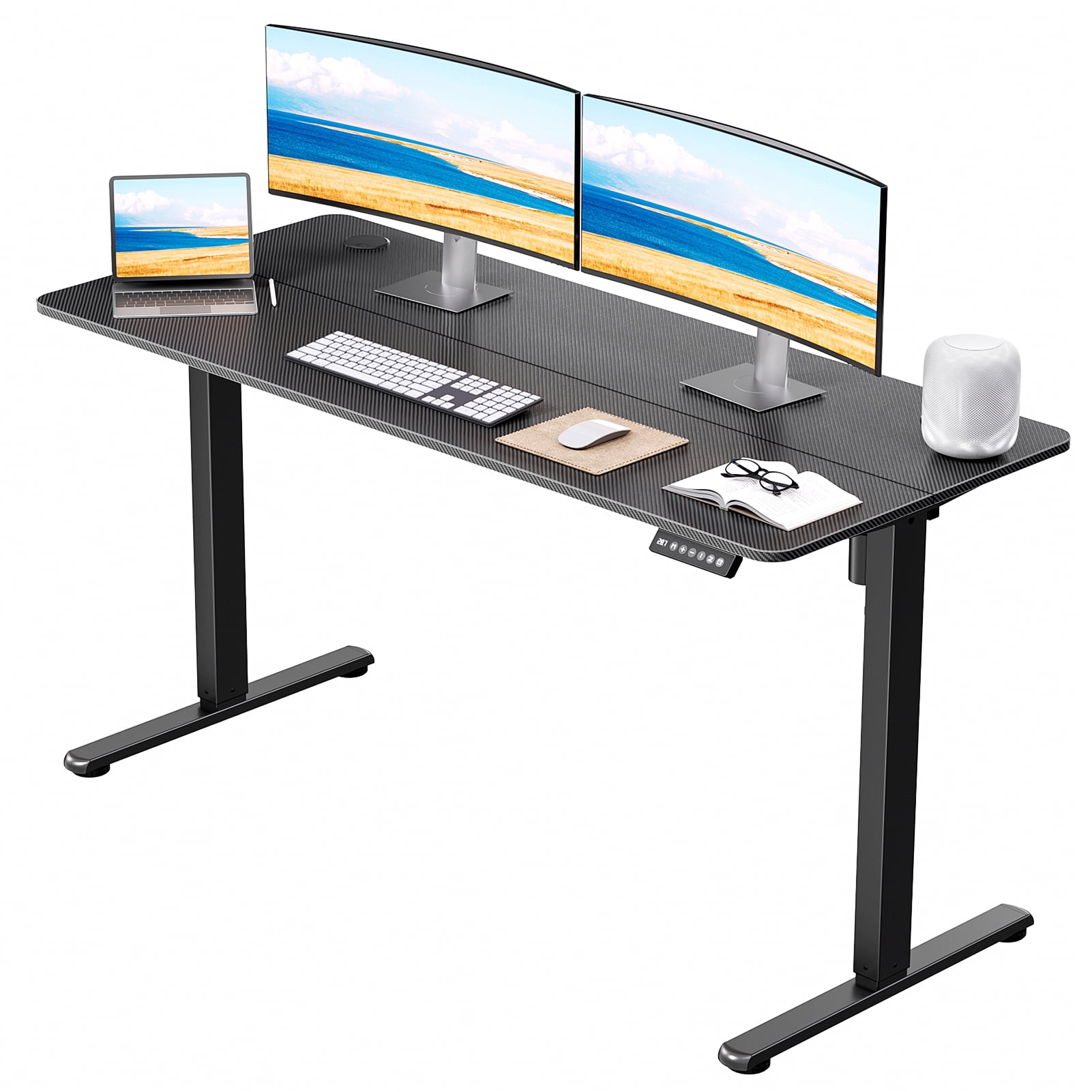 Gylador Electric Standing Desk, 55''x24'' Height Adjustable Desk with Memory Preset, Stand up Desk with Electric Lift, Electric Desk for Home, Computer Desk, Office Desk, 2 Boards, Coated Black