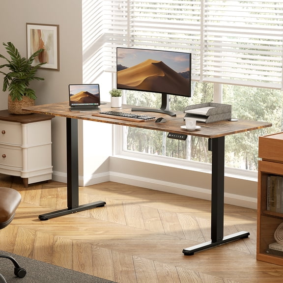 Gylador Electric Standing Desk, 63''x24'' Height Adjustable Desk with Memory Preset, Stand up Desk with Electric Lift, Electric Desk for Home, Computer Desk, Office Desk, 3 Boards, Brown