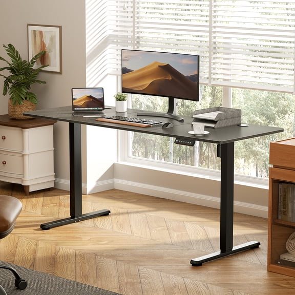 Gylador Electric Standing Desk, 63''x24'' Height Adjustable Desk with Memory Preset, Stand up Desk with Electric Lift, Electric Desk for Home, Computer Desk, Office Desk, 3 Boards, Coated Black