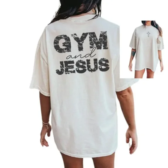 Gym And Jesus Shirt, 2-sided T-Shirt, Christian Gym Shirt, Gym Shirt, Woman Of God,Jesus Shirt, Crewneck T-Shirt