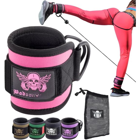 Gym Ankle Cuff Attachment with Adjustable Velcro, Durable Double D-Rings & Cushioned Design for Glute, & Lower Exercises, Comfortable Workout Straps & Ankle Cuff