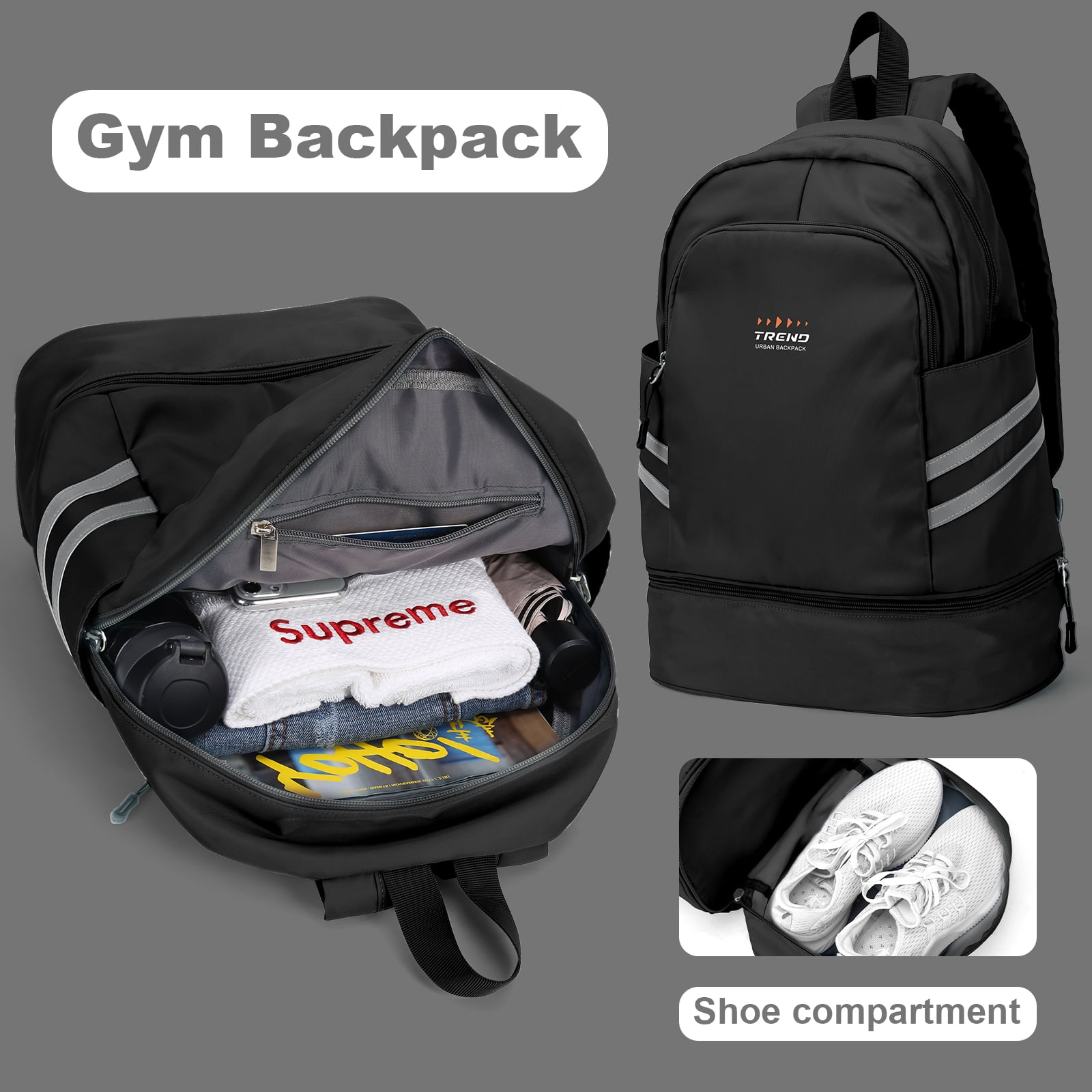 Gym Backpack For Women Men Waterproof Backpack With Shoe Compartment  Lightweight Travel Backpack Sports Backpack Small Gym Bag Black 