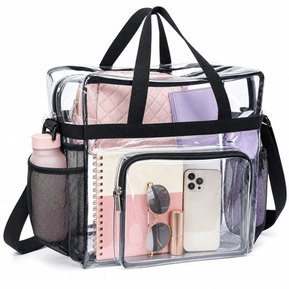 Tote Bag, Waterproof PE Clear Stadium Bag 12x6x12 Inches with Crossbody Strap for Concerts, Sports & Travel