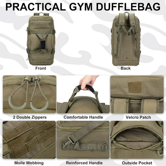 Gym Bag Duffle Bags Backpack Travel Duffle Bag with Weekend Overnight Bag for Outdoor Tactical Sports Travel Camping Hunting (Green, 80L)