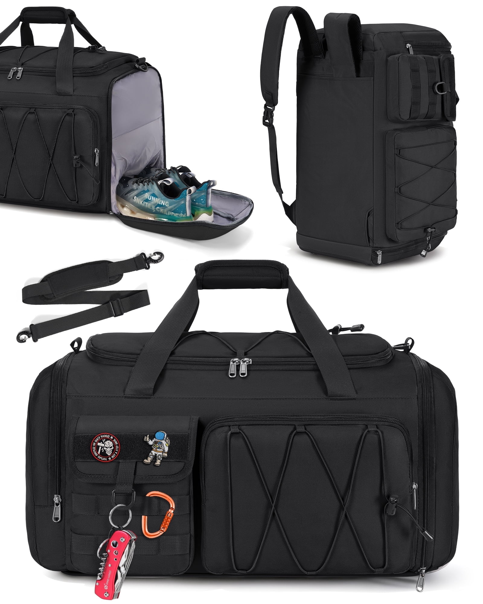 Gym Bag for Men 45L Sports Duffel Bags 3-in-1 Travel Duffel Bag with Shoe Compartment,Gym Workout Backpack Weekender Bag Overnight Bag for Travel, Black