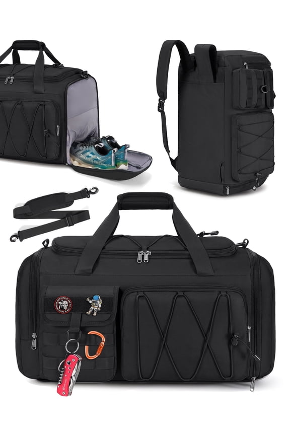 Gym Bag for Men 45L Sports Duffel Bags 3-in-1 Travel Duffel Bag with Shoe Compartment,Gym Workout Backpack Weekender Bag Overnight Bag for Travel, Black