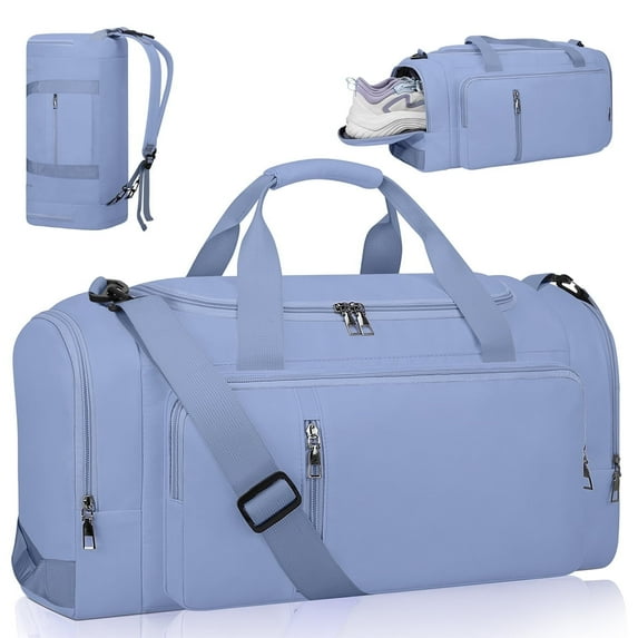 XUEYU 40L Gym Bag, Convertible Duffle Bag with Shoes Compartment and Wet Pocket, Gym Backpack Waterproof Sports Bags for Men with 2 Bottle Holders Multipurpose Weekender Overnight Bag -Blue