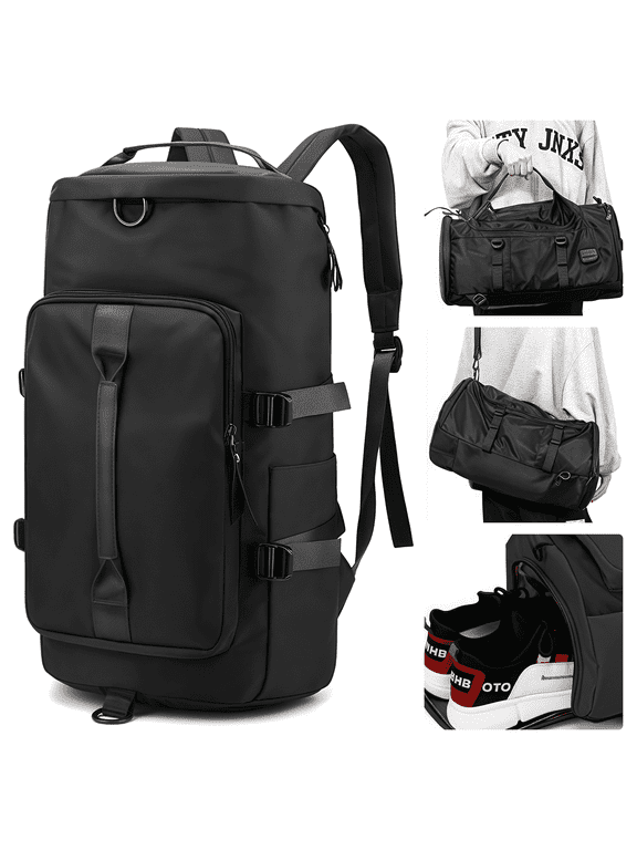 Gym Bag for Men & Women, Ventilated Shoe Compartment & Wet Pocket, Water-Resistant Travel Backpack Weekender Overnight Bag for Workout, Football, Basketball (Black)