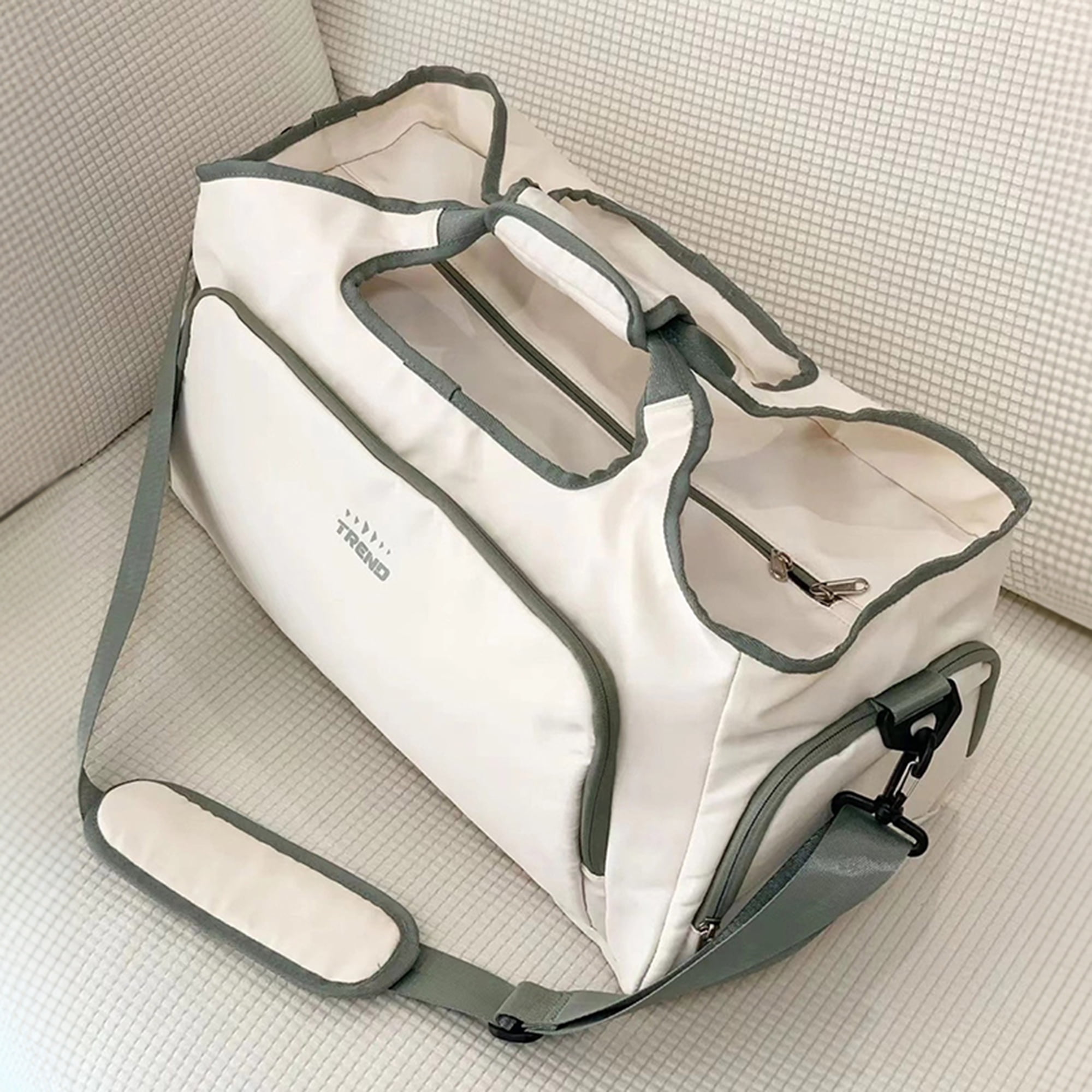 Gym Bag Personal Item Travel Tote Bag Beige Duffle Bag Weekender